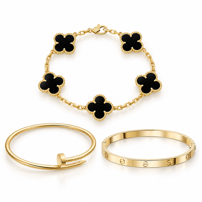 [ElanLuxe Jewelry]Clover & Juste & Lover  Bracelet Stack Set