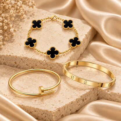 [ElanLuxe Jewelry]Clover & Juste & Lover  Bracelet Stack Set