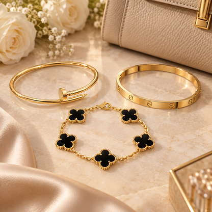 [ElanLuxe Jewelry]Clover & Juste & Lover  Bracelet Stack Set