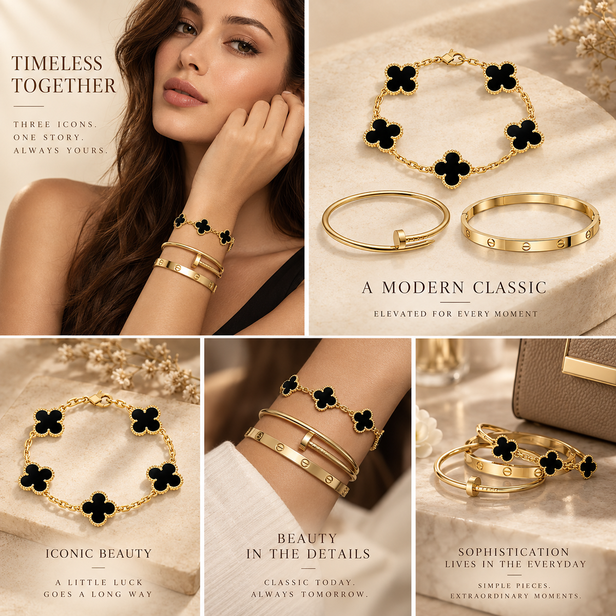 [ElanLuxe Jewelry]Clover & Juste & Lover  Bracelet Stack Set