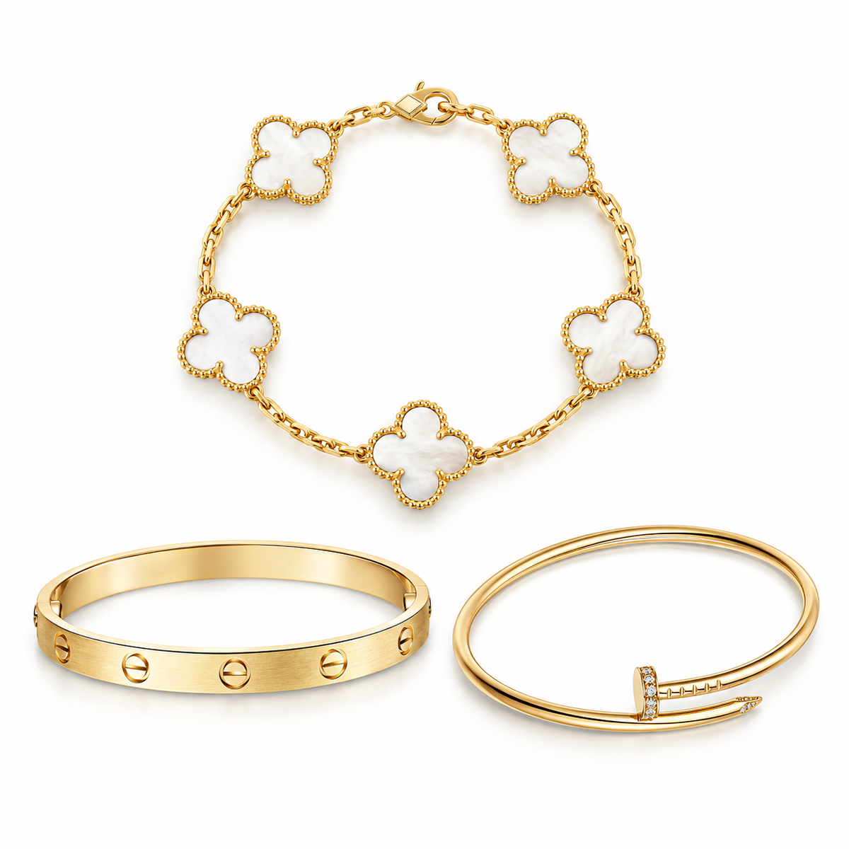 [ElanLuxe Jewelry]Clover & Lover & Juste Bracelet Stack Set