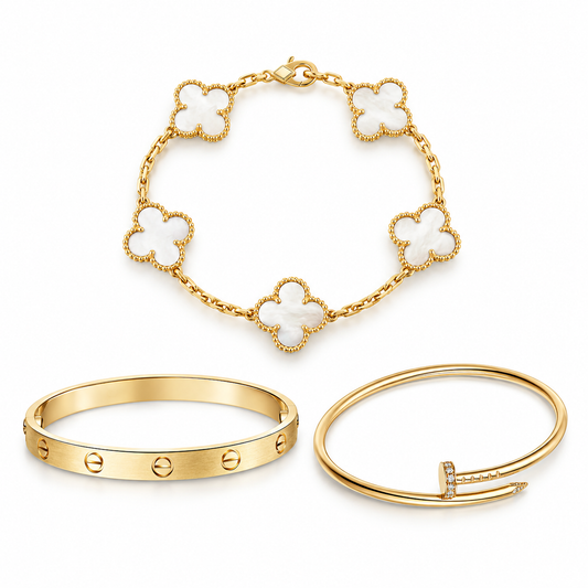 [ElanLuxe Jewelry]Clover & Lover & Juste Bracelet Stack Set