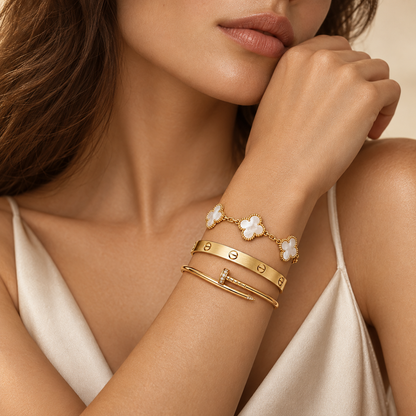 [ElanLuxe Jewelry]Clover & Lover & Juste Bracelet Stack Set