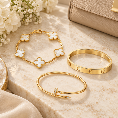 [ElanLuxe Jewelry]Clover & Lover & Juste Bracelet Stack Set