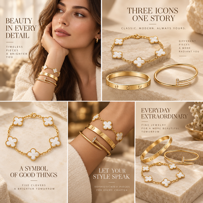 [ElanLuxe Jewelry]Clover & Lover & Juste Bracelet Stack Set