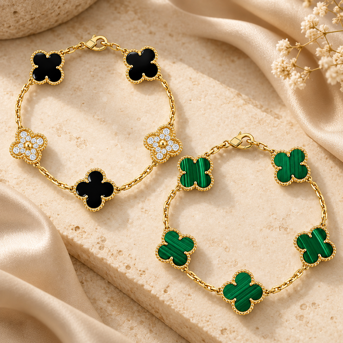 [ElanLuxe Jewelry]Clover 5 Motifs  Duo Bracelet Stack Set