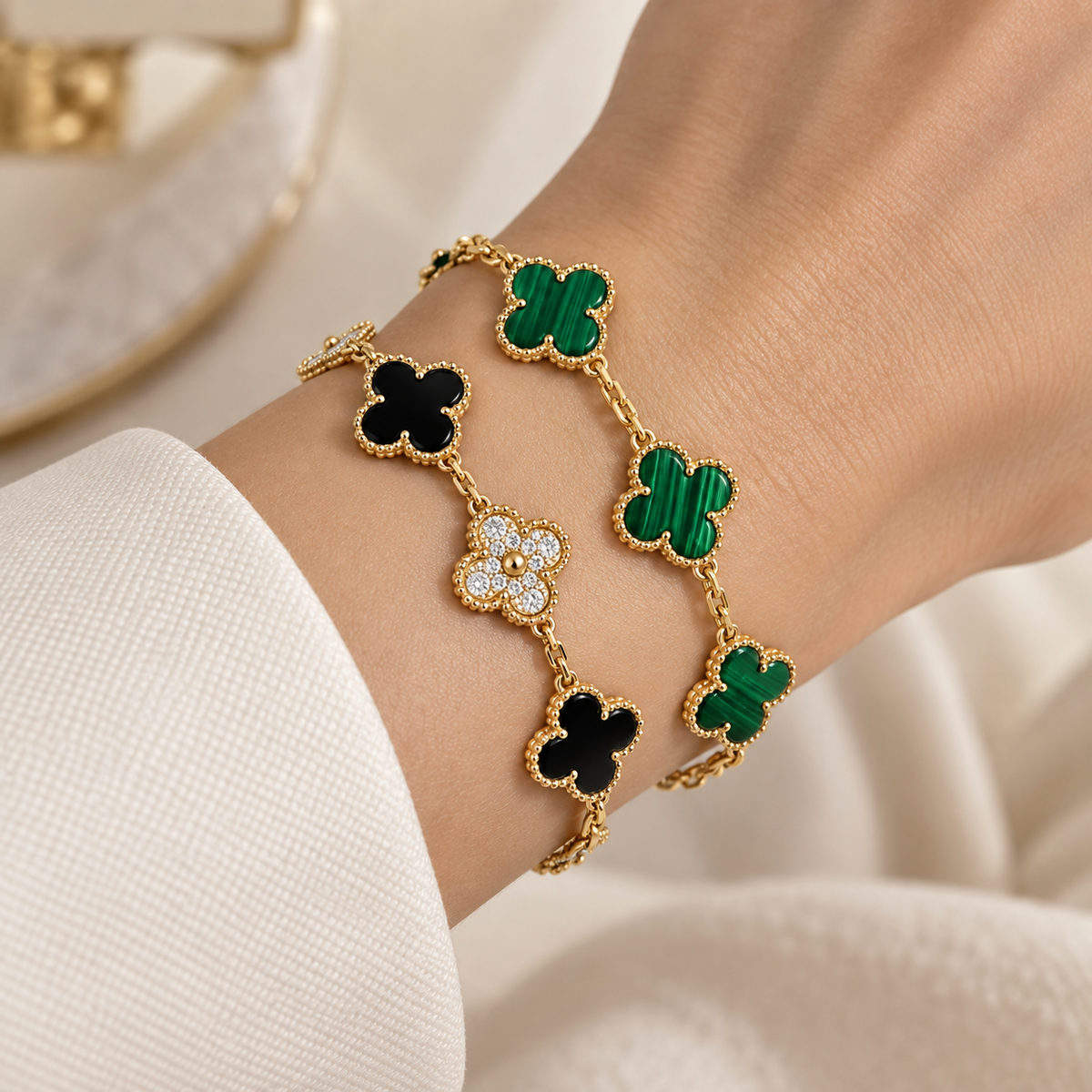 [ElanLuxe Jewelry]Clover 5 Motifs  Duo Bracelet Stack Set