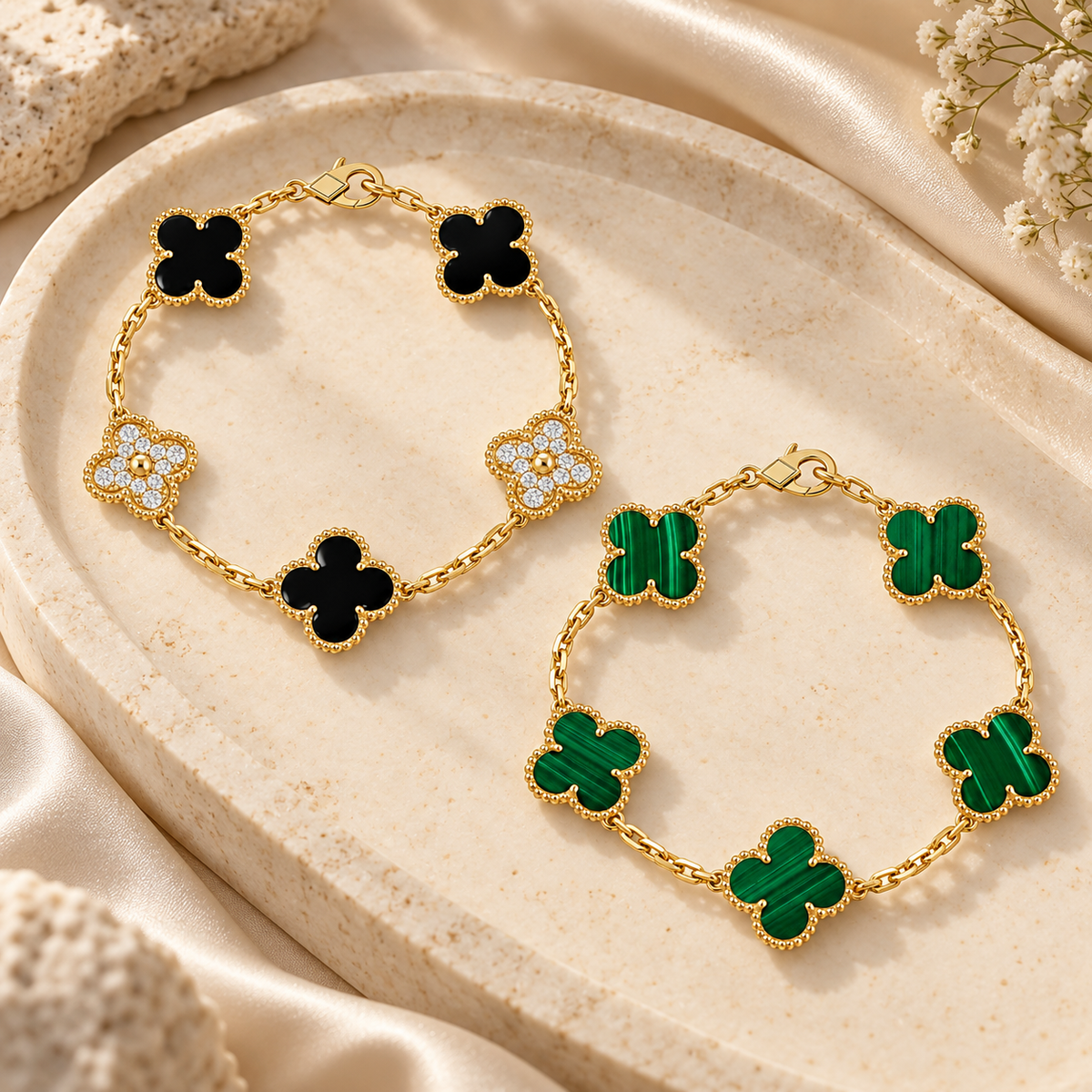 [ElanLuxe Jewelry]Clover 5 Motifs  Duo Bracelet Stack Set
