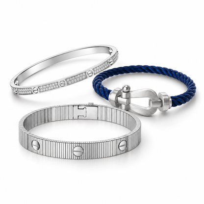 [ElanLuxe Jewelry]Love & Force Large Horseshoe Trio Bracelet Stack Set