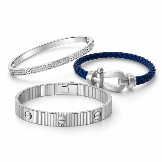 [ElanLuxe Jewelry]Love & Force Large Horseshoe Trio Bracelet Stack Set