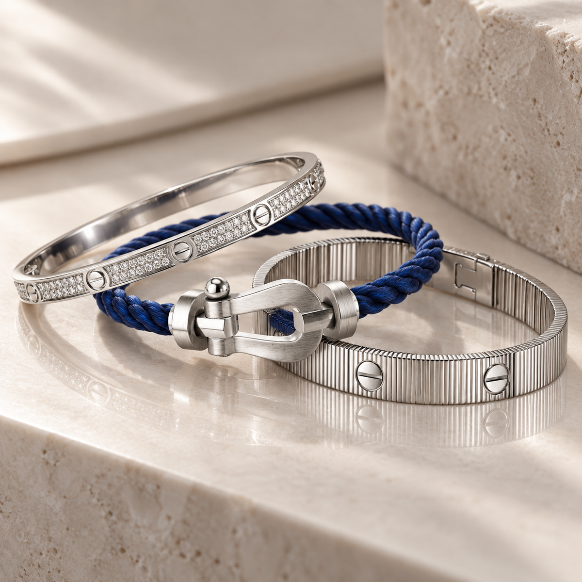 [ElanLuxe Jewelry]Love & Force Large Horseshoe Trio Bracelet Stack Set