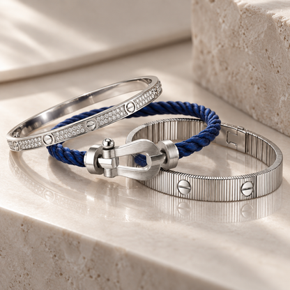 [ElanLuxe Jewelry]Love & Force Large Horseshoe Trio Bracelet Stack Set