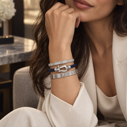[ElanLuxe Jewelry]Love & Force Large Horseshoe Trio Bracelet Stack Set