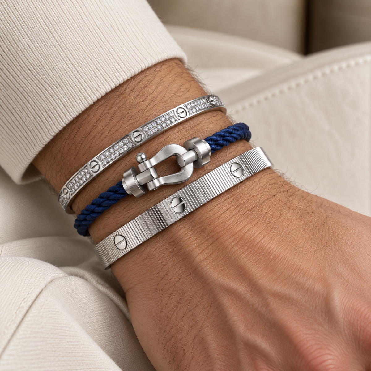 [ElanLuxe Jewelry]Love & Force Large Horseshoe Trio Bracelet Stack Set