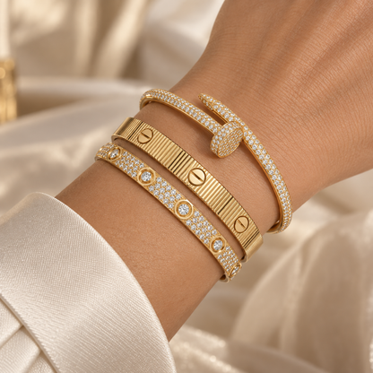 [ElanLuxe Jewelry]Love & Juste Statement Bracelet Trio Stack Set