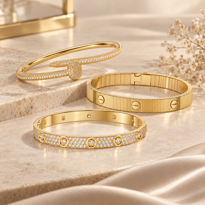 [ElanLuxe Jewelry]Love & Juste Statement Bracelet Trio Stack Set