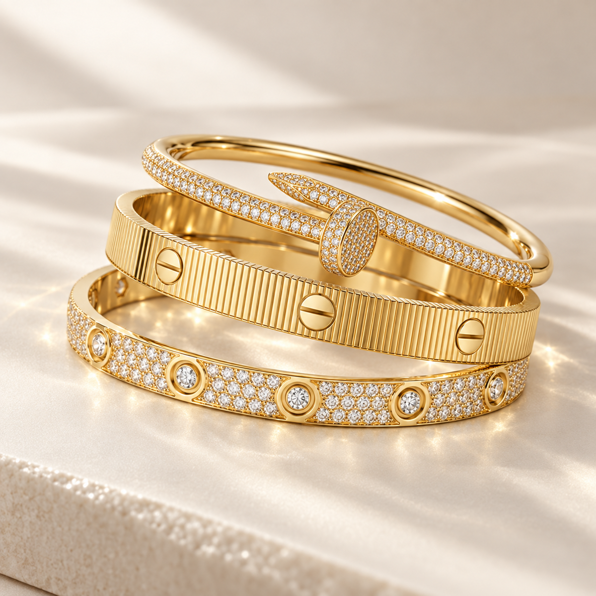 [ElanLuxe Jewelry]Love & Juste Statement Bracelet Trio Stack Set
