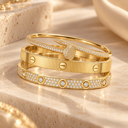[ElanLuxe Jewelry]Love & Juste Statement Bracelet Trio Stack Set