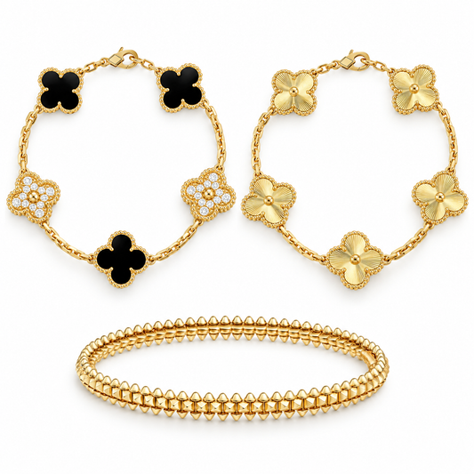 [ElanLuxe Jewelry]Clover & Clash Bracelet 3-Piece Stack set