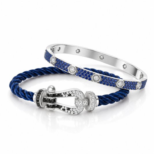 [ElanLuxe Jewelry]Pave Gemstone Love &Force Large Horseshoe Diamond Duo Bracelet Stack Set