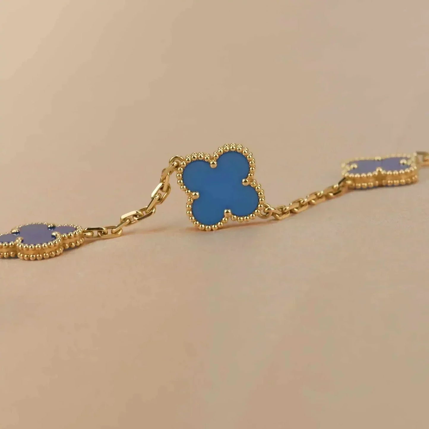 [ElanLuxe Jewelry]CLOVER 5 MOTIFS BLUE AGATE BRACELET