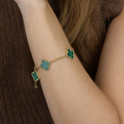 [ElanLuxe Jewelry]CLOVER 5 MOTIFS MALACHITE BRACELET