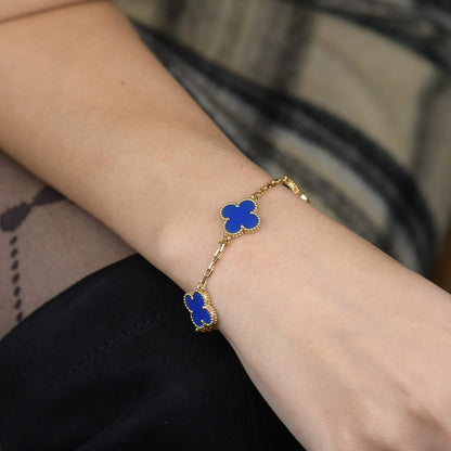 [ElanLuxe Jewelry]CLOVER 5 MOTIFS BLUE AGATE BRACELET