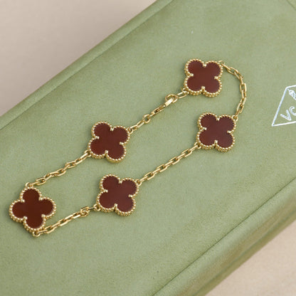 [ElanLuxe Jewelry]CLOVER 5 MOTIFS RED AGATE  BRACELET