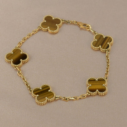 [ElanLuxe Jewelry]CLOVER  5 MOTIFS TIGER EYE BRACELET