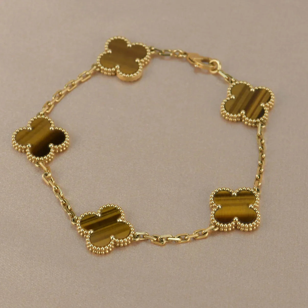 [ElanLuxe Jewelry] CLOVER 5 MOTIFS TIGER EYE BRACELET COLLECTION