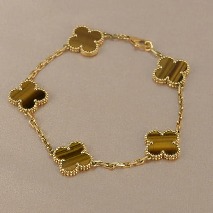 [ElanLuxe Jewelry] CLOVER 5 MOTIFS TIGER EYE BRACELET COLLECTION