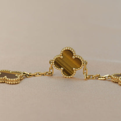 [ElanLuxe Jewelry]CLOVER  5 MOTIFS TIGER EYE BRACELET