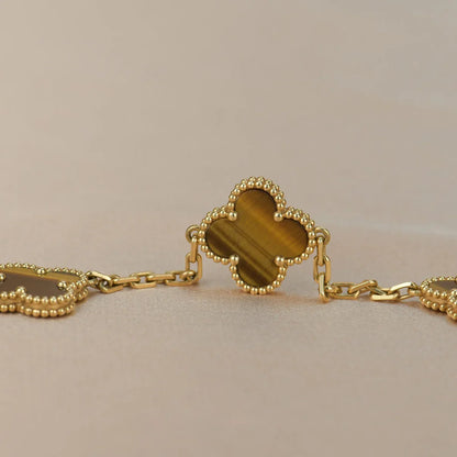 [ElanLuxe Jewelry] CLOVER 5 MOTIFS TIGER EYE BRACELET COLLECTION