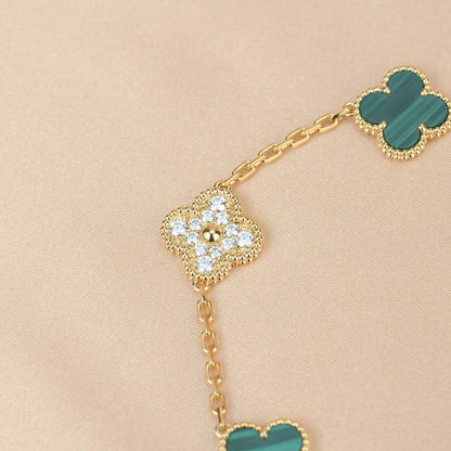[ElanLuxe Jewelry]CLOVER  5 MOTIF MALACHITE DIAMOND BRACELET