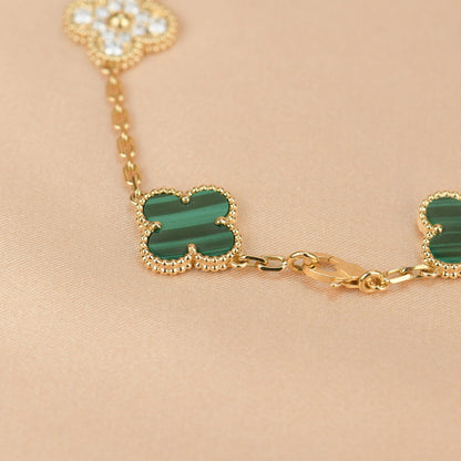[ElanLuxe Jewelry]CLOVER  5 MOTIF MALACHITE DIAMOND BRACELET