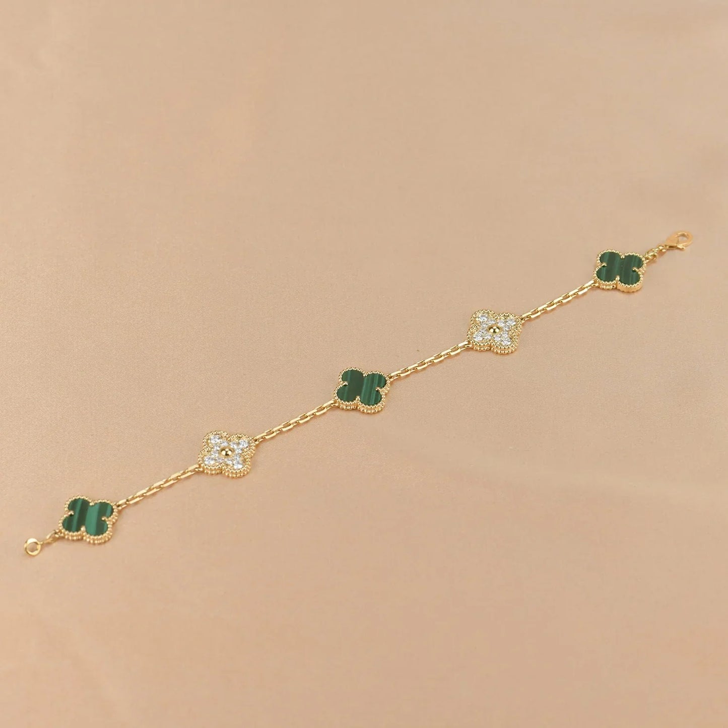 [ElanLuxe Jewelry] CLOVER 5 MOTIF MALACHITE BRACELET COLLECTION