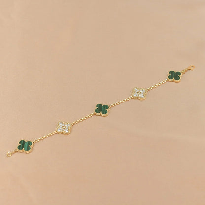 [ElanLuxe Jewelry] CLOVER 5 MOTIF MALACHITE BRACELET COLLECTION