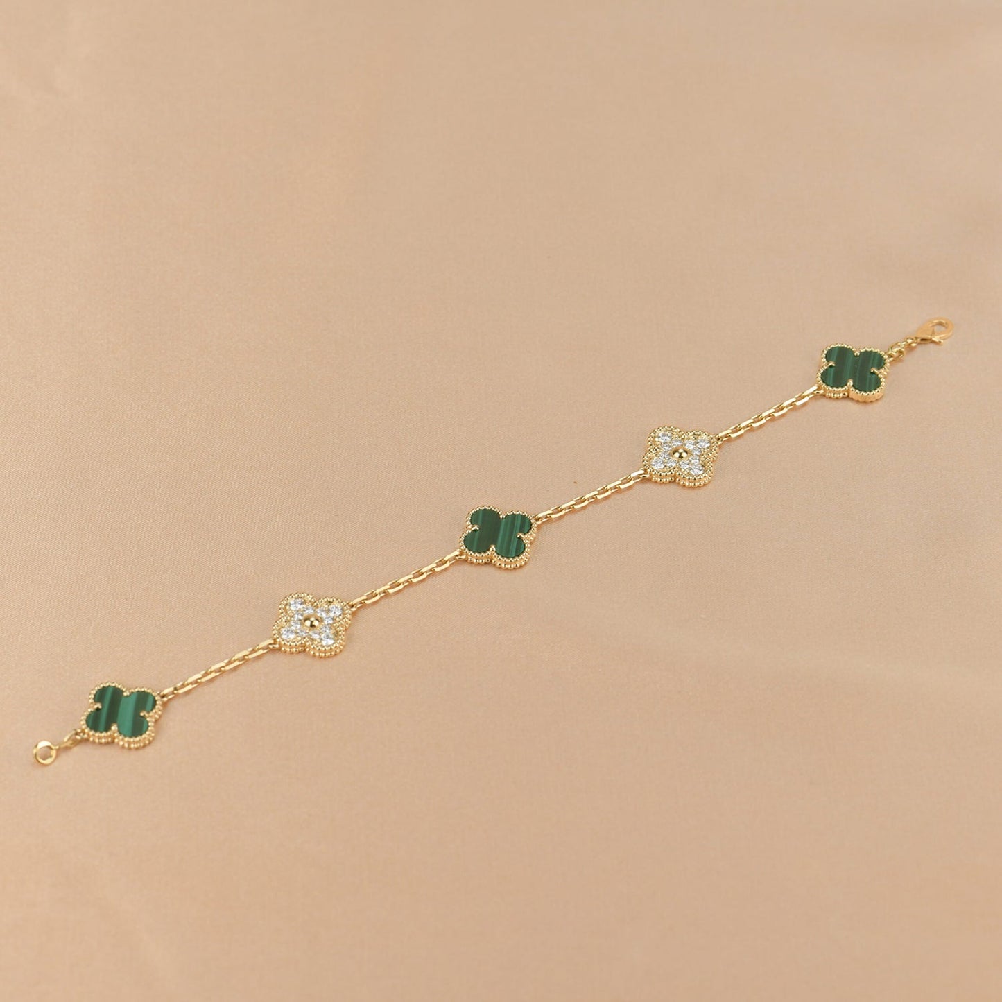 [ElanLuxe Jewelry]CLOVER  5 MOTIF MALACHITE DIAMOND BRACELET