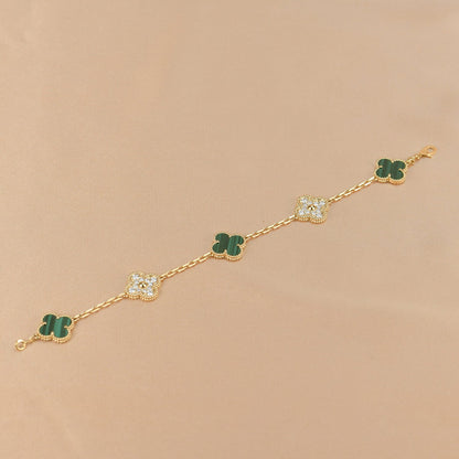 [ElanLuxe Jewelry]CLOVER  5 MOTIF MALACHITE DIAMOND BRACELET