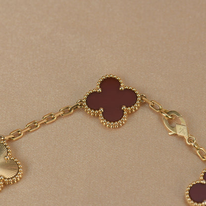 [ElanLuxe Jewelry]CLOVER  5 MOTIFS CARNELIAN GOLD BRACELET