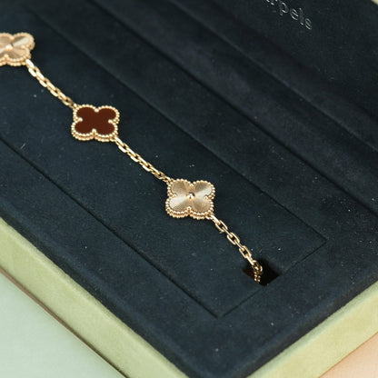 [ElanLuxe Jewelry]CLOVER  5 MOTIFS CARNELIAN GOLD BRACELET