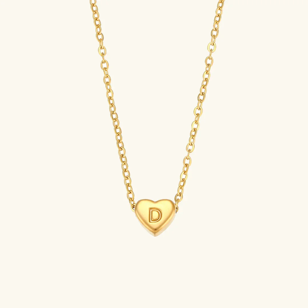 [ElanLuxe]Heart Initial Gold Necklace