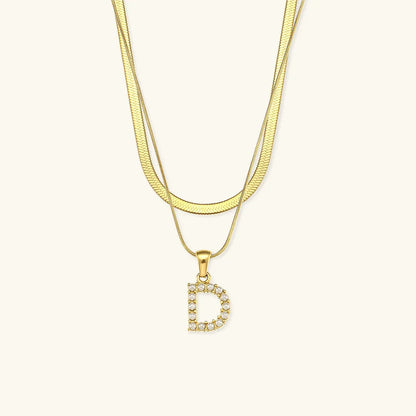 [ElanLuxe]Fiona Layered Gold Initial Letter Necklace