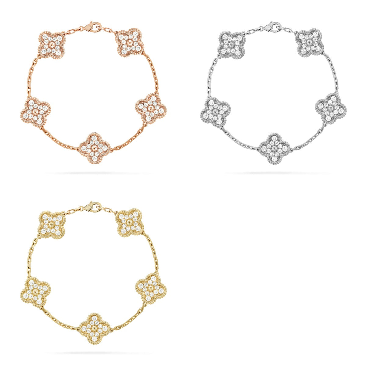 [ElanLuxe Jewelry] CLOVER 5 MOTIF FULL DIAMOND BRACELET COLLECTION
