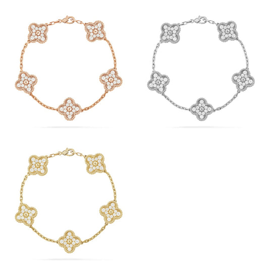 [ElanLuxe Jewelry] CLOVER 5 MOTIF FULL DIAMOND BRACELET COLLECTION