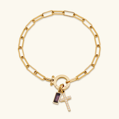 [ElanLuxe]Annabella Birthstone Cross Bracelet