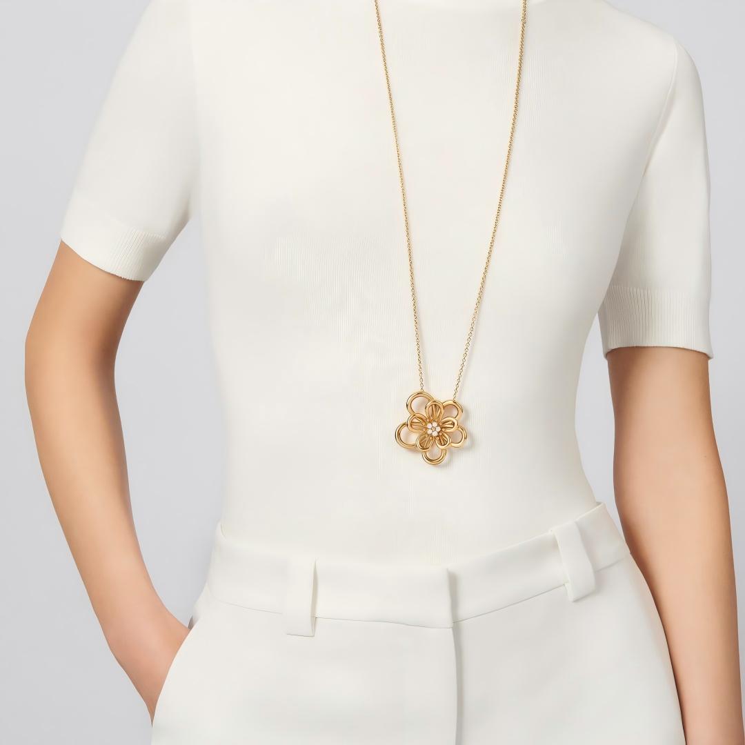 [Elanluxe Jewelry]FLOWERLACE NECKLACE 5 DIAMONDS