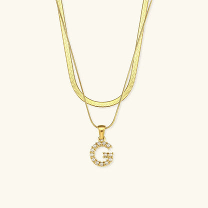 [ElanLuxe]Fiona Layered Gold Initial Letter Necklace