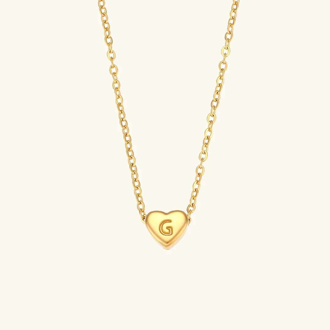 [ElanLuxe]Heart Initial Gold Necklace