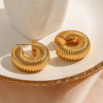 [ElanLuxe]Aubrey Textured Gold Hoops